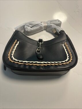 NWT- Telena Black Began Leather Shoulder/Crossbody  Bag with Braided  Front Trim